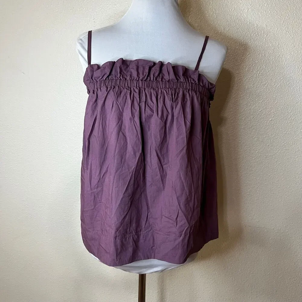 Essentiel Antwerp Bubu Elasticated Ruffle Top Dirty Purple cotton WOMENS 36 US 4